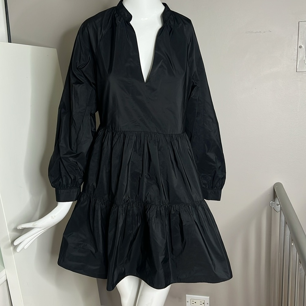 Zara Sz S Black Taggeta Mini Long Sleeve Babydoll Dress